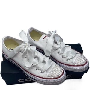 Pearls & Charms Low Top Original Converse Sizes 5-14 New With Ribbon Laces